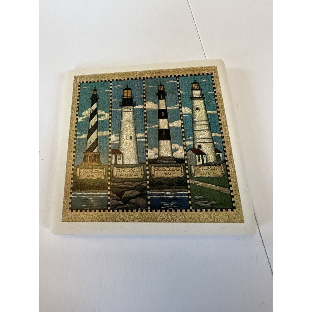 ABSORBASTONE LOT (4) Stone Sea with Lighthouse Cork Backed Coasters
